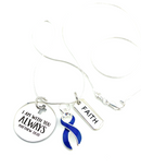Dark Navy Blue Ribbon Necklace - I Am With You Always / Matthew 28:20 - Rock Your Cause Jewelry