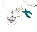 Teal Ribbon Necklace - I Will Hold You Up When Your Strength Fails - Rock Your Cause Jewelry