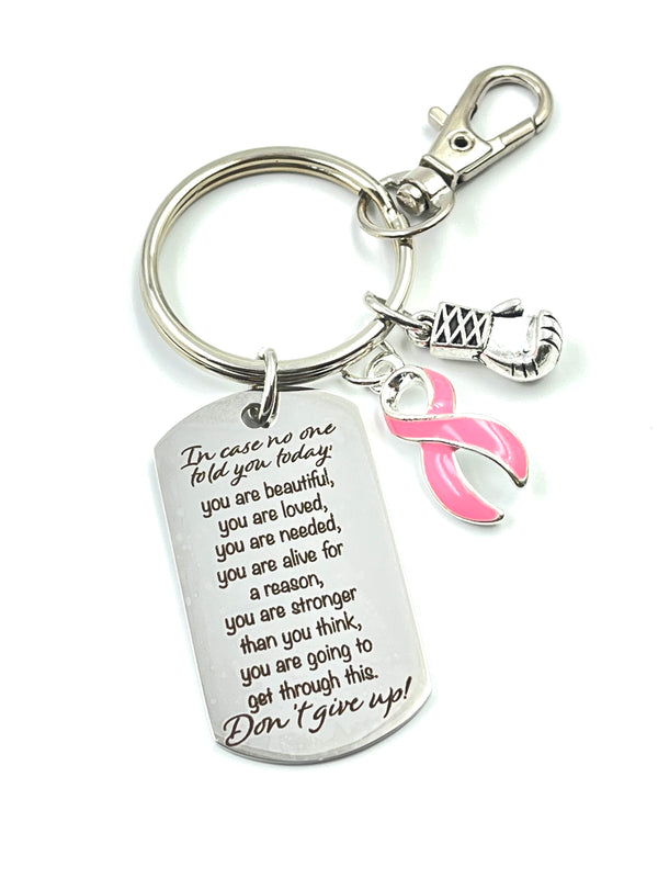 Pink Ribbon Encouragement Quote Keychain – Don't Give Up