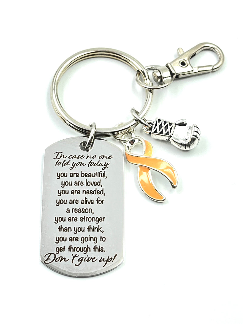 Peach Ribbon Encouragement Quote Keychain - Don't Give Up