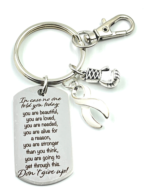 White Ribbon Encouragement Keychain - Encouragement Quote / Don't Give Up