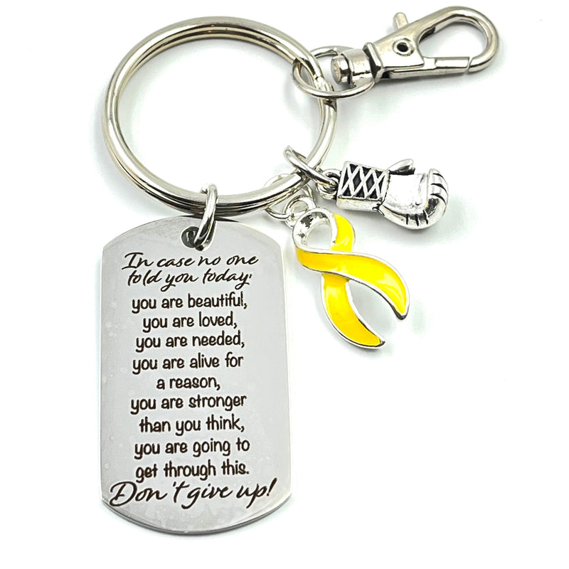 Yellow Ribbon Encouragement Quote Keychain - Don't Give Up
