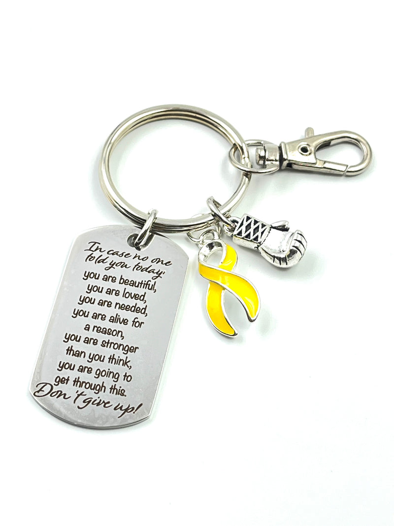 Yellow Ribbon Encouragement Quote Keychain - Don't Give Up