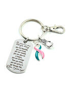 Pink & Teal (Previvor) Ribbon Key Chain - Never Give Up Encouragement Quote Keychain