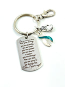 Teal & White Ribbon Encouragament Keychain - Don't GIve Up