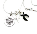Black Ribbon Necklace - I Will Hold You Up When Your Strength Fails Necklace - Rock Your Cause Jewelry