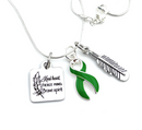 Green Ribbon Necklace - Kind Heart, Fierce Mind, Brave Spirit / Feather Necklace - Rock Your Cause Jewelry