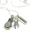 ALS / Blue & White Striped Ribbon Boxing Glove Necklace