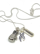 ALS / Blue & White Striped Ribbon Boxing Glove Necklace