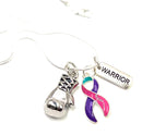 Pink Purple Teal (Thyroid) Ribbon Necklace - Boxing Glove / Warrior Pendant