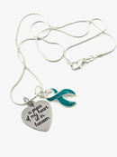 Teal Ribbon - A Piece of my Heart is in Heaven Memorial Necklace - Rock Your Cause Jewelry