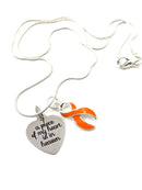 Orange Ribbon Memorial, Sympathy Necklace - A Piece of my Heart is in Heaven