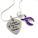 Purple Ribbon Sympathy Necklace / A Piece of My Heart Heaven - Memorial Gift
