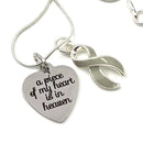 Gray (Grey) Ribbon Necklace - A Piece of my Heart is in Heaven - Rock Your Cause Jewelry