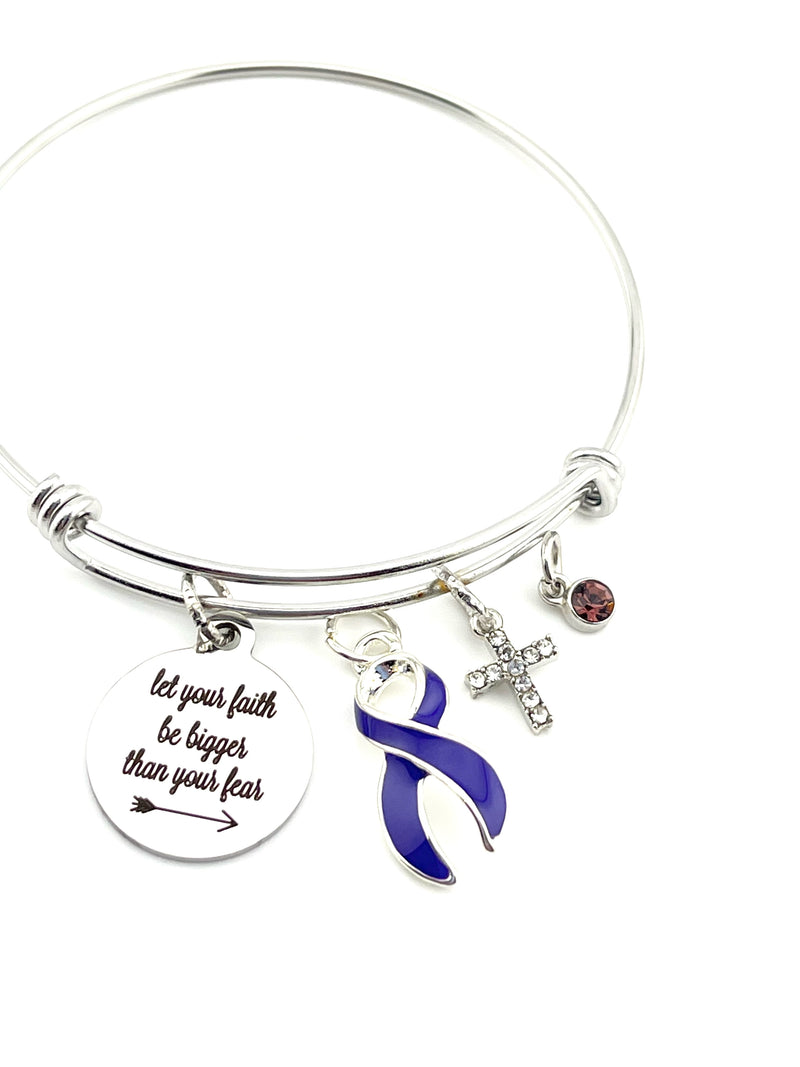 Violet Purple Ribbon Charm Bracelet - Let Your Faith Be Bigger Than Your Fear