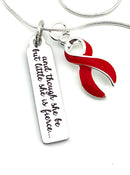 Red Ribbon Necklace - and Though She But Little, She Is Fierce