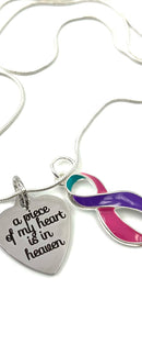 Pink Purple Teal (Thyroid) Awareness Ribbon - A Piece of my Heart is in Heaven / Memorial, Sympathy, Remembrance Gift