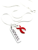 Red Ribbon Necklace - and Though She But Little, She Is Fierce