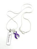 Violet Dark Purple Ribbon - Survivor Necklace - Rock Your Cause Jewelry