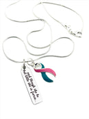 Pink & Teal (Previvor) Ribbon Necklace - and Though She Be But Little, She is Fierce