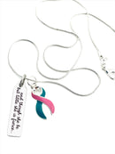 Pink & Teal (Previvor) Ribbon Necklace - and Though She Be But Little, She is Fierce
