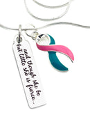 Pink & Teal (Previvor) Ribbon Necklace - and Though She Be But Little, She is Fierce