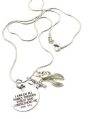 Gray (Grey) Ribbon Necklace - I Can Do All Things Through Christ Who Strengthens Me