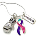 Pink Purple Teal (Thyroid) Ribbon Necklace - Boxing Glove / Warrior Pendant