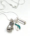 Teal & White Ribbon Boxing Glove Necklace