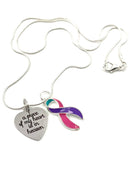 Pink Purple Teal (Thyroid) Awareness Ribbon - A Piece of my Heart is in Heaven / Memorial, Sympathy, Remembrance Gift