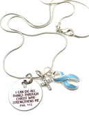 Light Blue Ribbon Necklace -  I Can Do All Things Through Christ