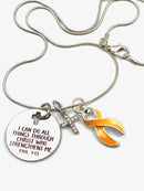 Peach Ribbon Necklace - Endometrial Cancer Awareness Gift - I Can Do All Things Through Christ