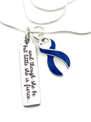Dark Navy Blue Ribbon Necklace - and Though She Be But Little, She Is Fierce