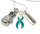 Boxing Glove Necklace - Teal Ribbon Charm / Ovarian Cancer Survivor