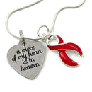 Red Ribbon Memorial / Sympathy Necklace - A Piece Of My Heart Is In Heaven