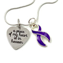 Purple Ribbon Sympathy Necklace / A Piece of My Heart Heaven - Memorial Gift