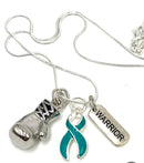 Boxing Glove Necklace - Teal Ribbon Charm / Ovarian Cancer Survivor
