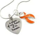 Orange Ribbon Memorial, Sympathy Necklace - A Piece of my Heart is in Heaven