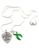 Green Ribbon Sympathy / Memorial Necklace - A Piece of My Heart is in Heaven - Rock Your Cause Jewelry