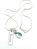 Teal & White Ribbon - Cervical Cancer Survivor Necklace