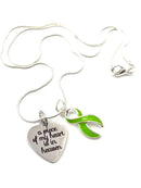 Lime Green Ribbon Memorial Necklace / A Piece of My Heart is in Heaven - Rock Your Cause Jewelry