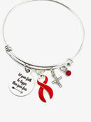 Red Ribbon Charm Bracelet - Let your Faith Be Bigger Than Your Fear