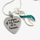 Teal & White Ribbon Necklace - A Piece of My Heart is In Heaven / Memorial, Sympathy Gift