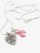 Pink Ribbon Necklace - A Piece of My Heart Is In Heaven / Memorial, Sympathy Gift