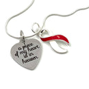 Red & White Ribbon - A Piece of my Heart Is In Heaven - Sympathy / Memorial Necklace