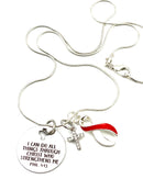Red & White Ribbon Necklace - I Can Do All Things Through Christ Who Strengthens Me