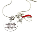 Red & White Ribbon Necklace - I Can Do All Things Through Christ Who Strengthens Me