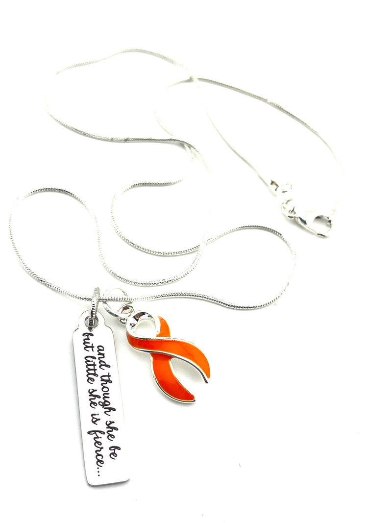Orange Ribbon Necklace - And Though She Be But Little, She Is Fierce - Rock Your Cause Jewelry
