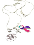 Pink Purple Teal (Thyroid) Ribbon - I Can Do All Things Through Christ