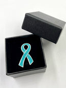 Teal Ribbon Lapel / Hat / Lab Coat / Lanyard Pin - Rock Your Cause Jewelry